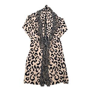 Culpos +INC INTERNATIONAL CONCEPTS‎ Belted Fringe Collar Leopard Cardigan S